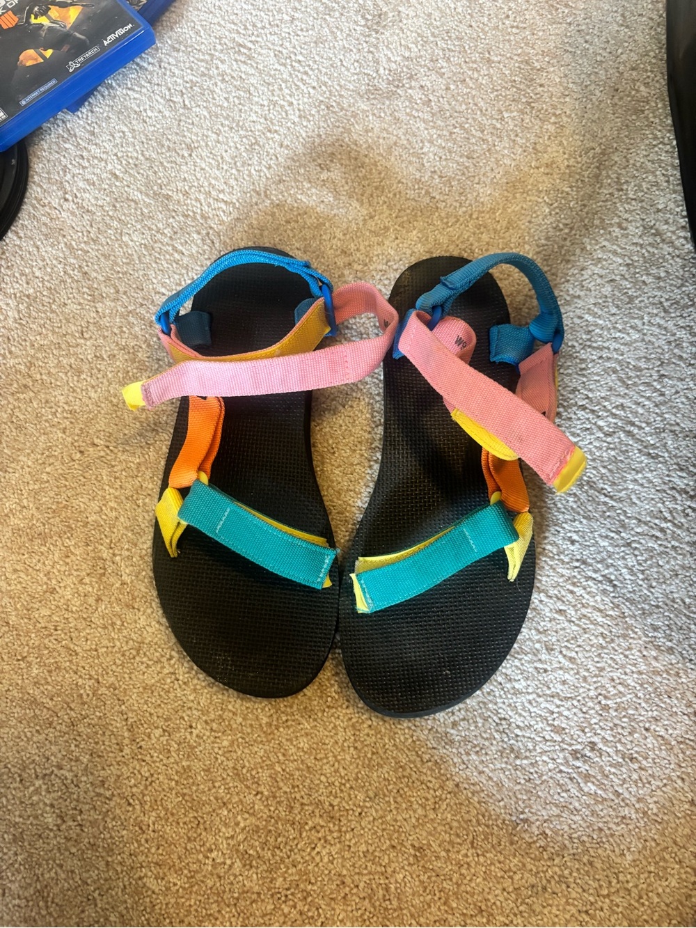 Women’s Multicolor Adjustable Strap Sandals - Pink Blue Yellow